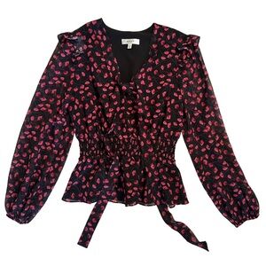 Milly Ruffle-Trim Tieneck Blouse